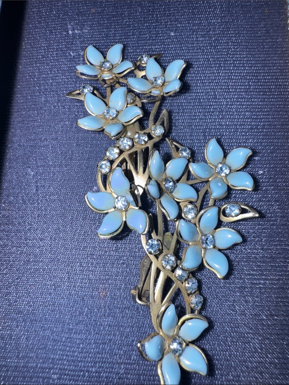 Blue Floral Crystal Accent Brooch - Women Jewelry